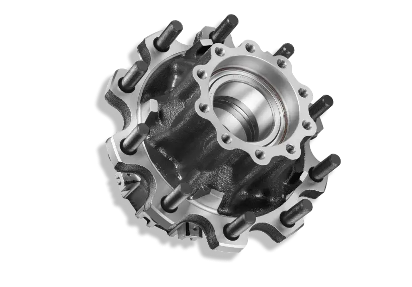 Rastgar pre-adjusted wheel end, sectioned to show the bearing