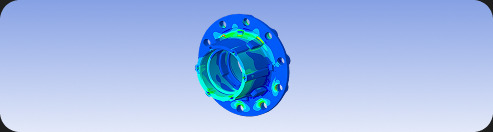 Solidification simulation of a wheel hub casting, shown as a stress colour map