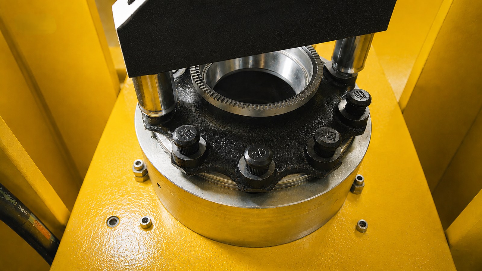 Bearings, seals and studs being assembled into a line-ready wheel end